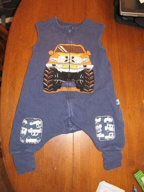 Navy Orange Monster Truck footed Sleep Sack with legs - Kids Pajamas sleeping